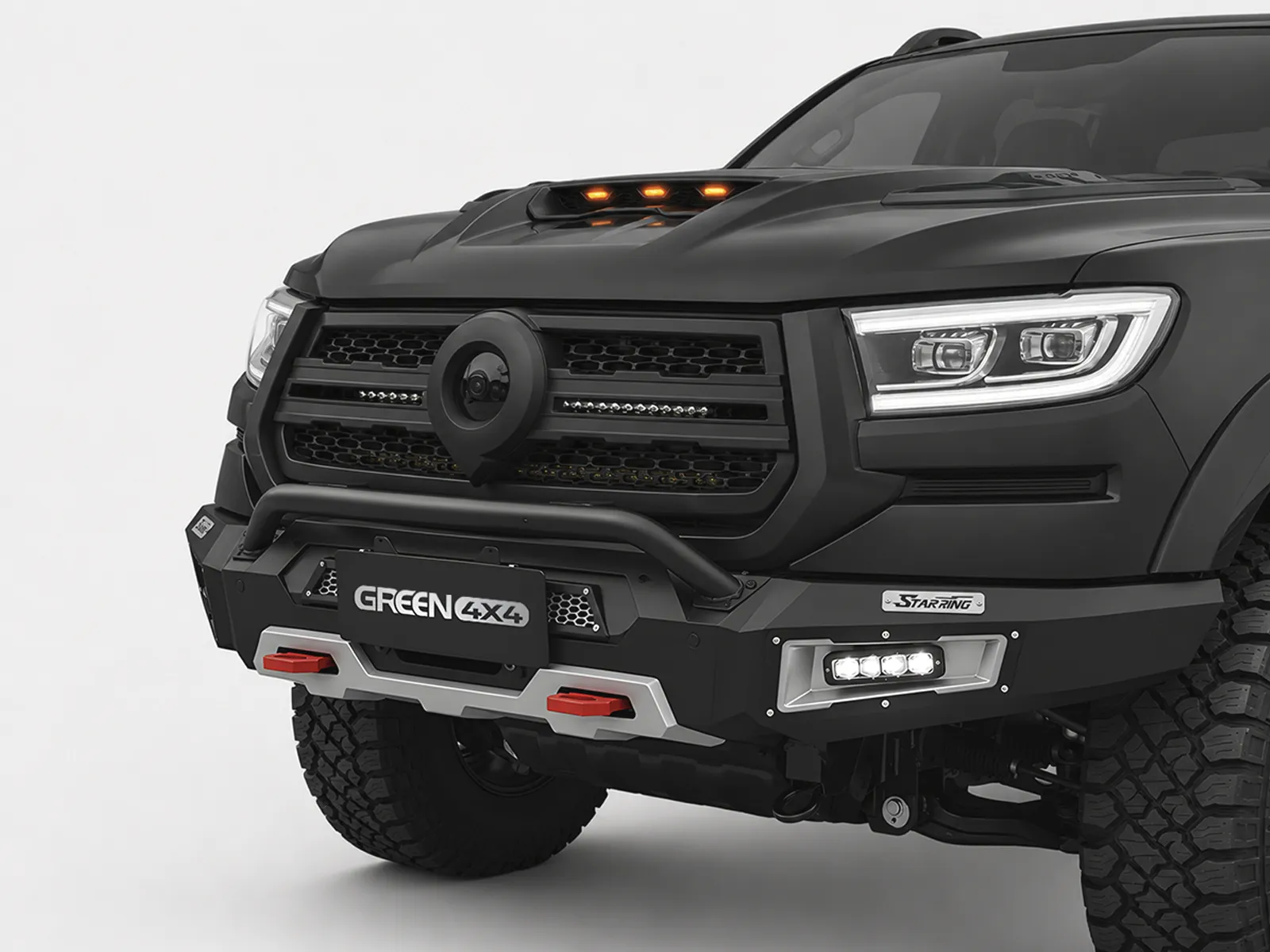 FH-01-001 Spartan heavy-duty winch bullbar installed on GWM Cannon Passenger Edition, front angle view